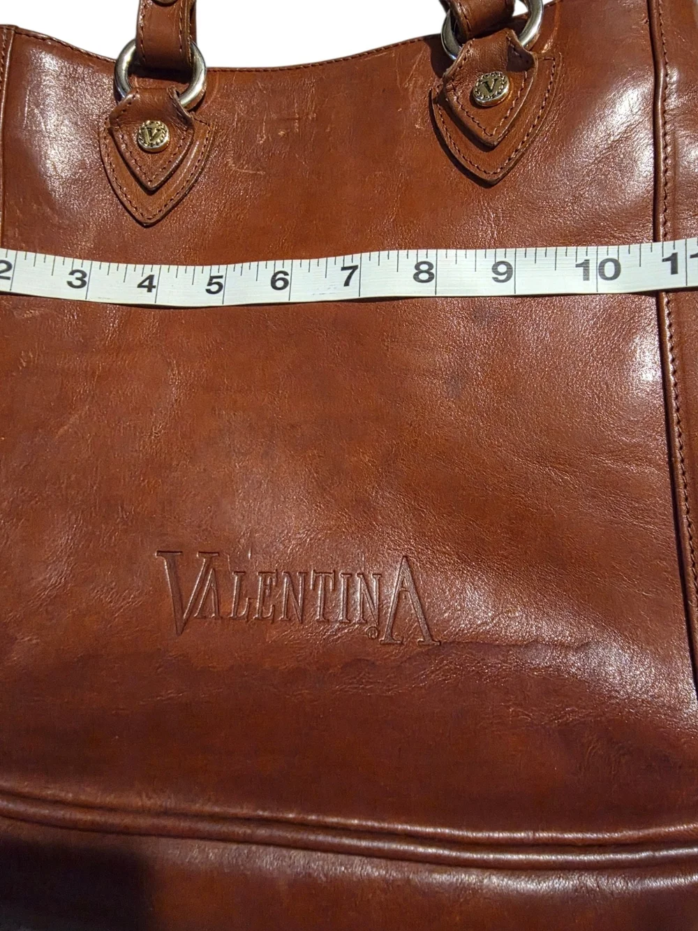 VALENTINA by Di Pell Brown Genuine Leather Tote Shoulder Bag Made in Italy